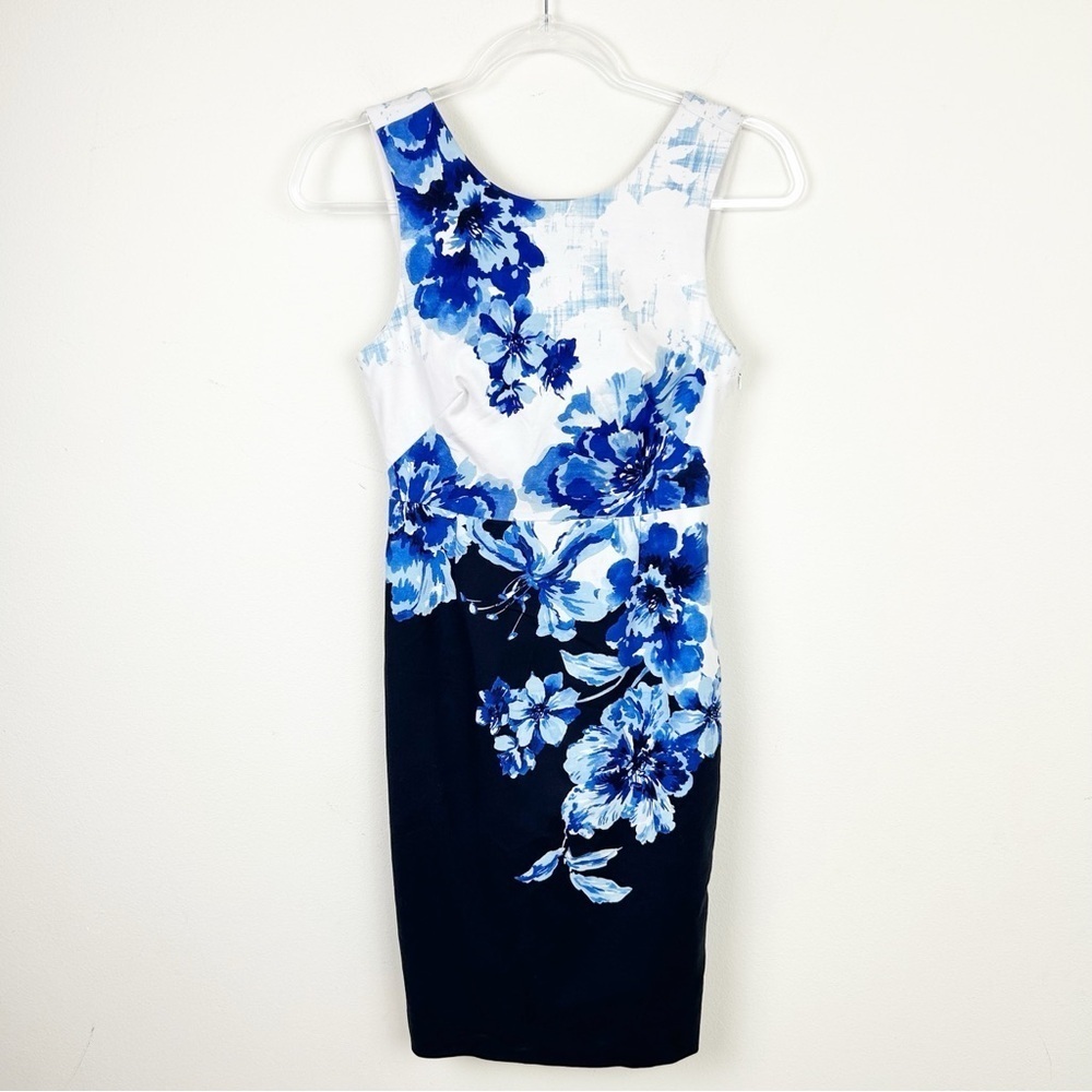 Maeve by Anthropologie Vanda Sheath dress blue floral midi style size: 2 - Picture 3 of 15